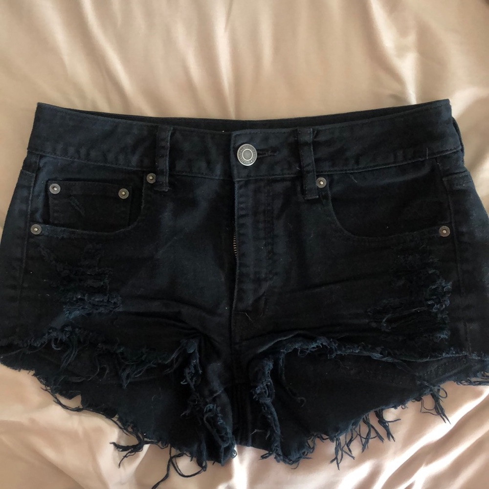 American Eagle Black Denim Distressed Shorts